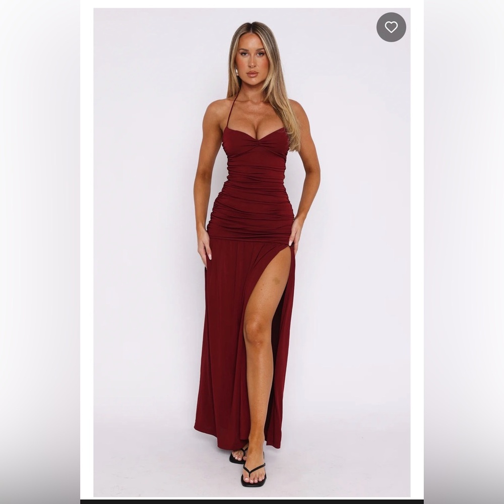White Fox Sweet Skies Burgundy Halter Maxi Dress